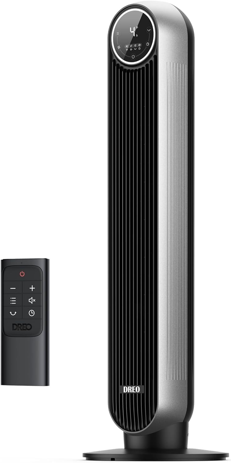 DREO Tower Fan 28ft/s Velocity 20dB Ultra Quiet 8 Speeds 90° Oscillating Bladeless Floor Fan with Remote