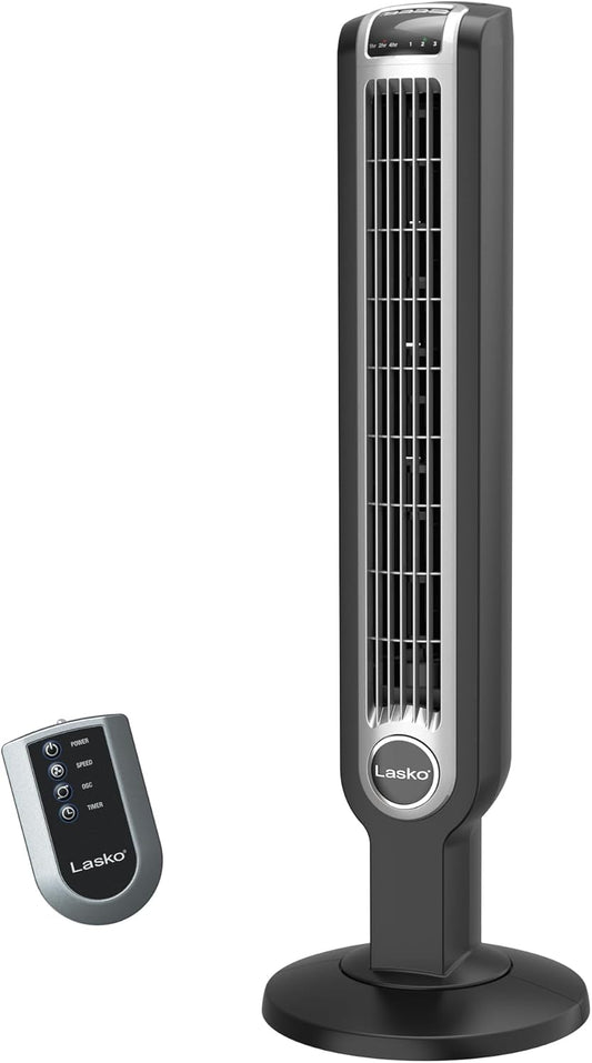 Lasko 36-Inch Tower Fan Oscillating Remote Control 3 Speeds Timer Quiet Black