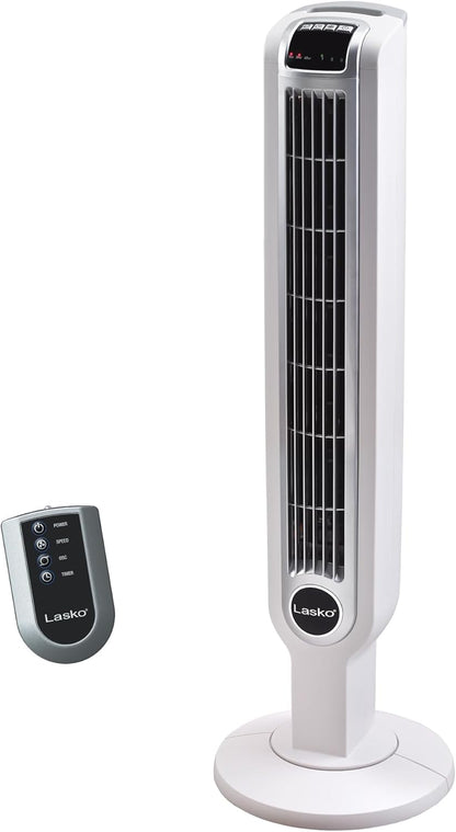 Lasko 36-Inch Tower Fan Oscillating Remote Control 3 Speeds Timer Quiet Black
