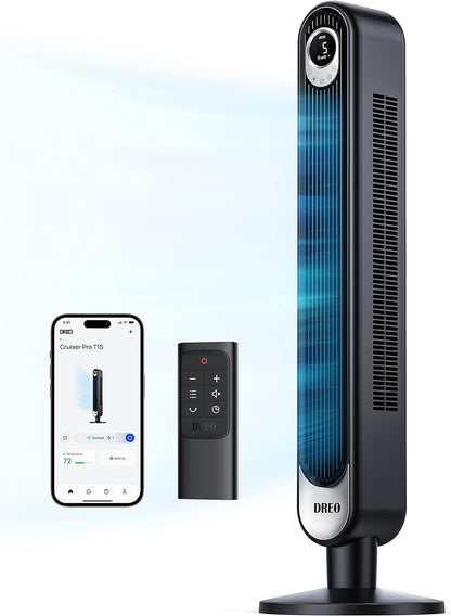 DREO Tower Fan 28ft/s Velocity 20dB Ultra Quiet 8 Speeds 90° Oscillating Bladeless Floor Fan with Remote