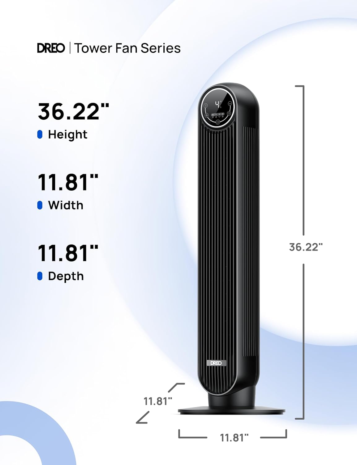 DREO Tower Fan 28ft/s Velocity 20dB Ultra Quiet 8 Speeds 90° Oscillating Bladeless Floor Fan with Remote