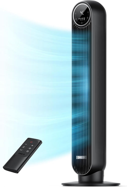 DREO Tower Fan 28ft/s Velocity 20dB Ultra Quiet 8 Speeds 90° Oscillating Bladeless Floor Fan with Remote