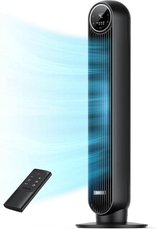 DREO Tower Fan 28ft/s Velocity 20dB Ultra Quiet 8 Speeds 90° Oscillating Bladeless Floor Fan with Remote