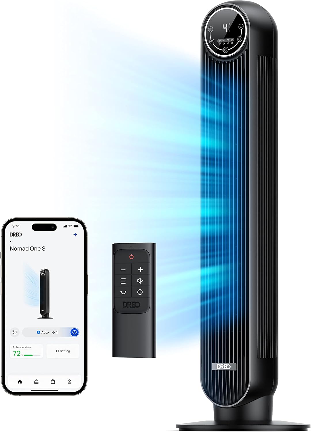 DREO Tower Fan 28ft/s Velocity 20dB Ultra Quiet 8 Speeds 90° Oscillating Bladeless Floor Fan with Remote