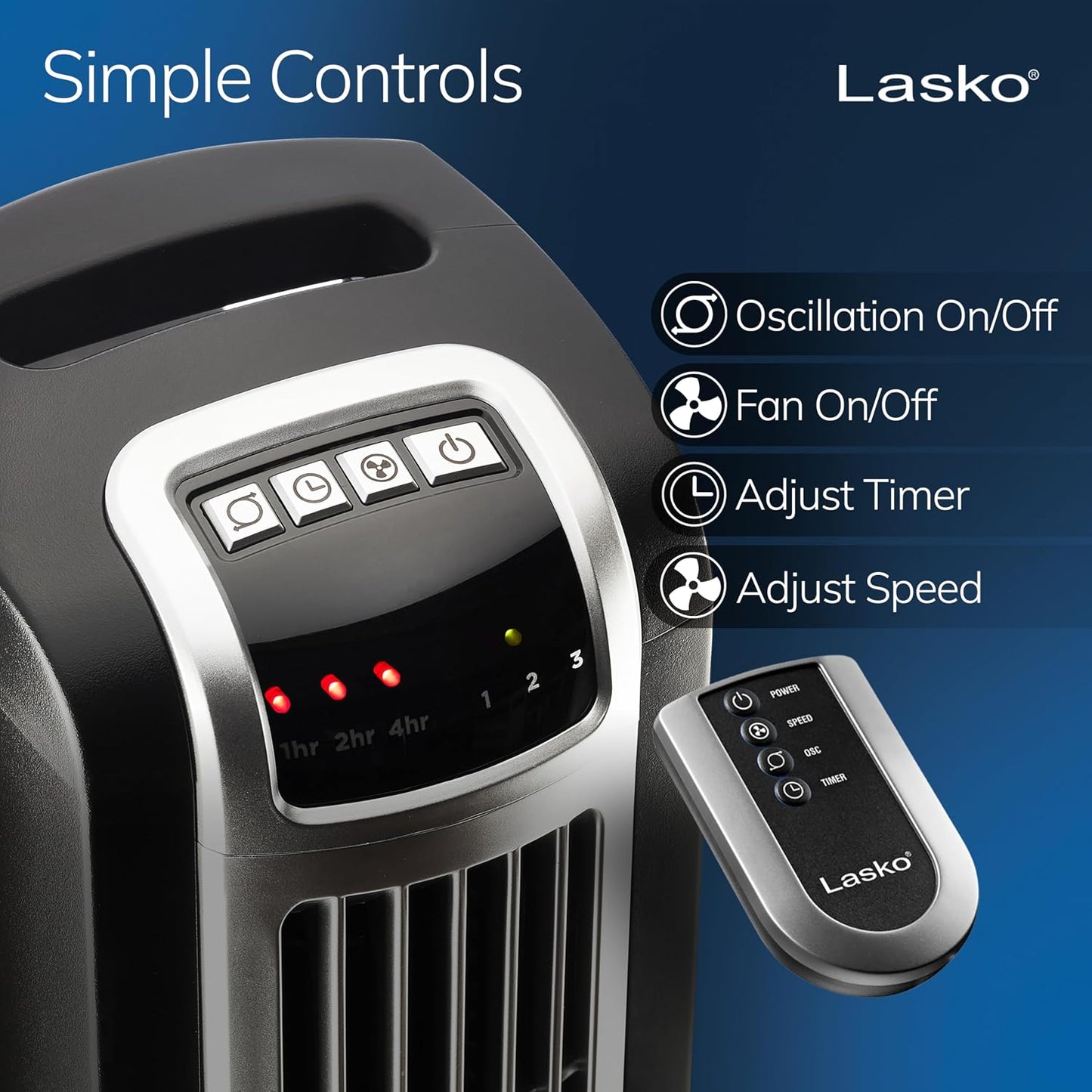 Lasko 36-Inch Tower Fan Oscillating Remote Control 3 Speeds Timer Quiet Black