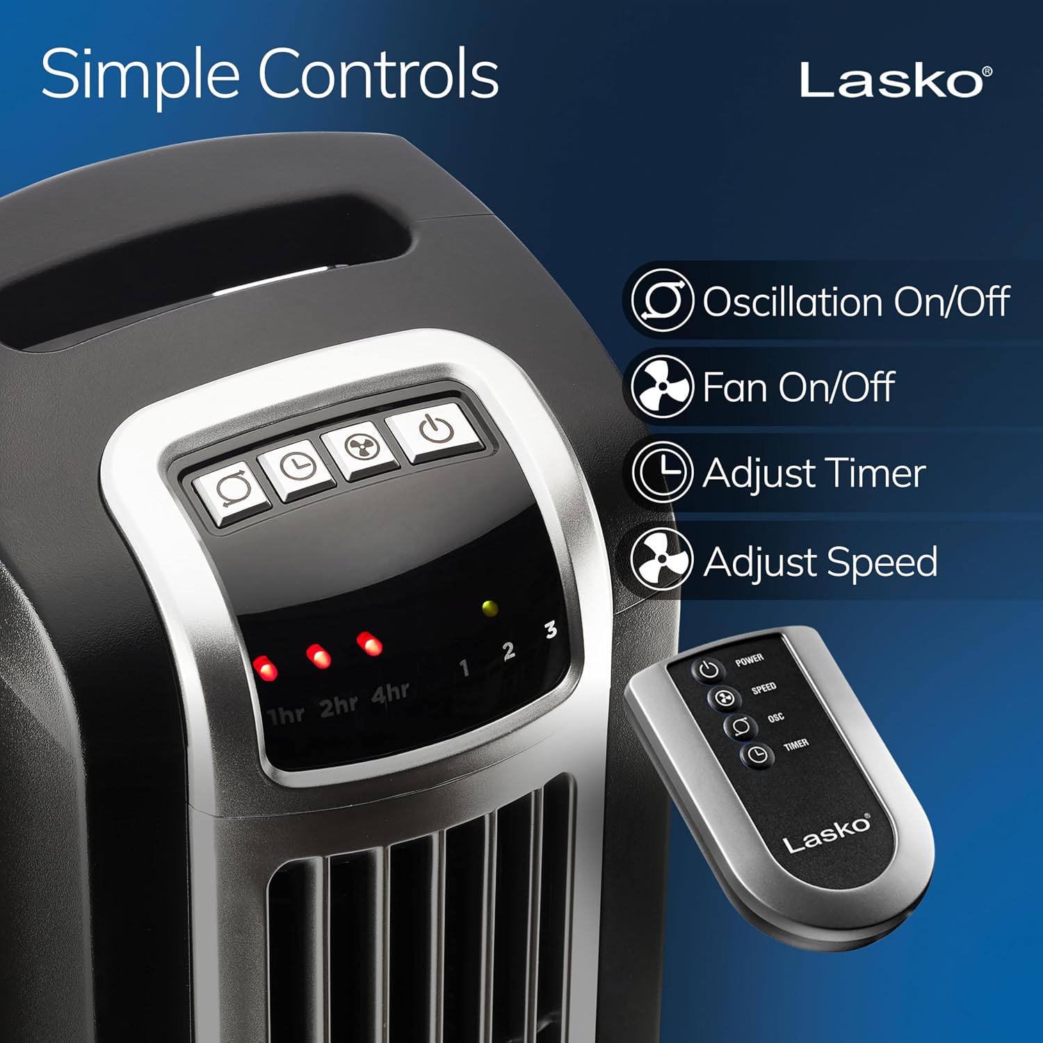 Lasko 36-Inch Tower Fan Oscillating Remote Control 3 Speeds Timer Quiet Black