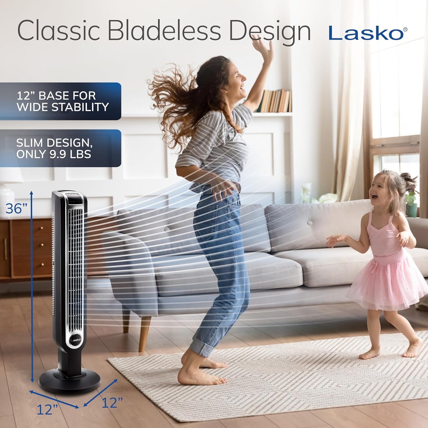 Lasko 36-Inch Tower Fan Oscillating Remote Control 3 Speeds Timer Quiet Black