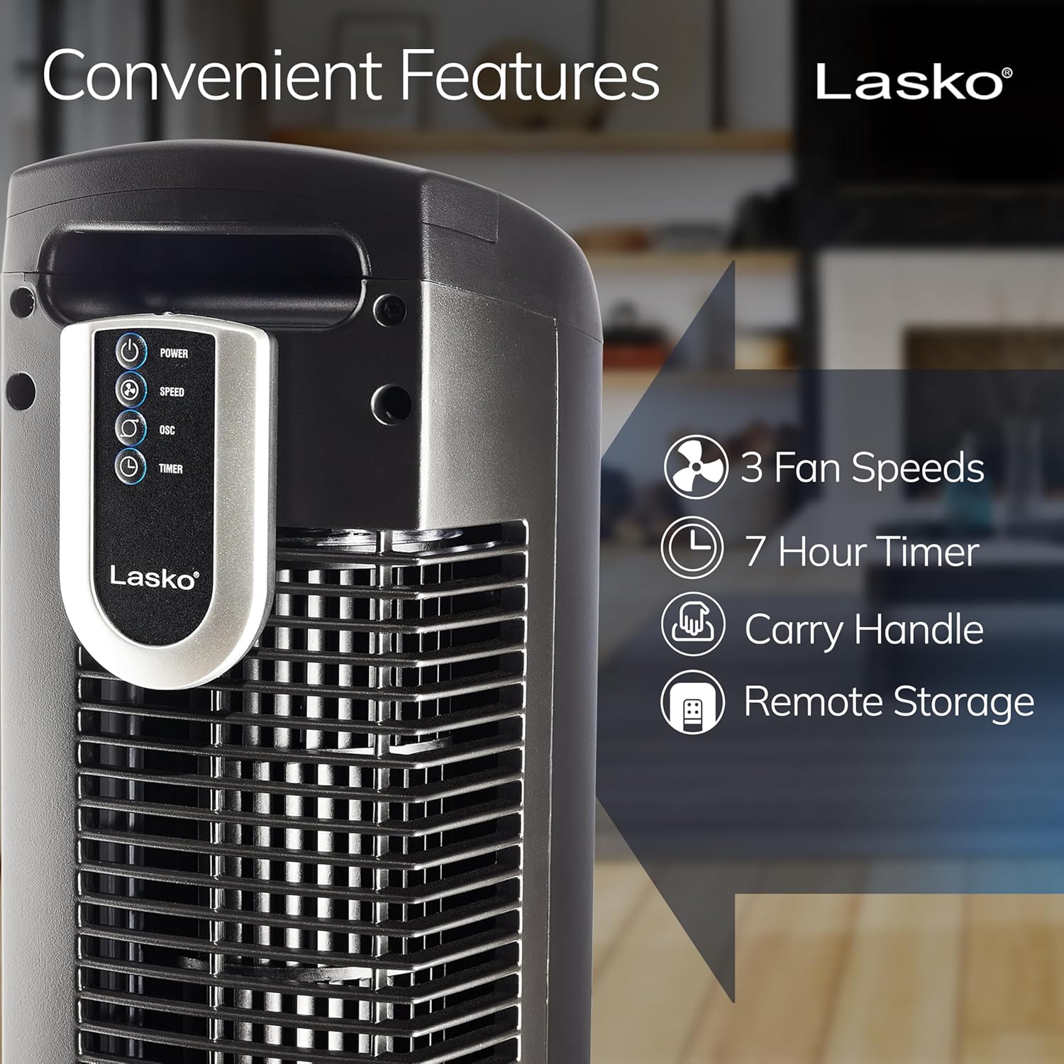 Lasko 36-Inch Tower Fan Oscillating Remote Control 3 Speeds Timer Quiet Black