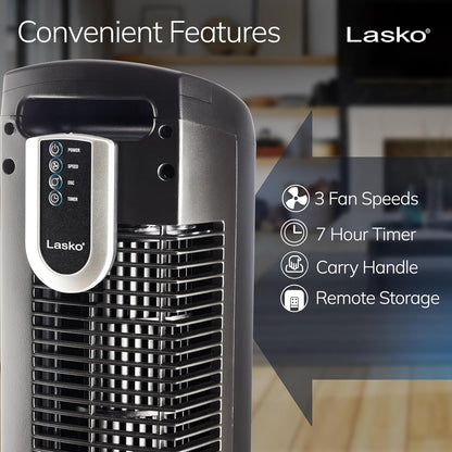 Lasko 36-Inch Tower Fan Oscillating Remote Control 3 Speeds Timer Quiet Black